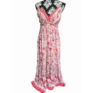 Blue Rain Floral Pink Spaghetti Strap Maxi Dress Size M Lined Boho Romantic